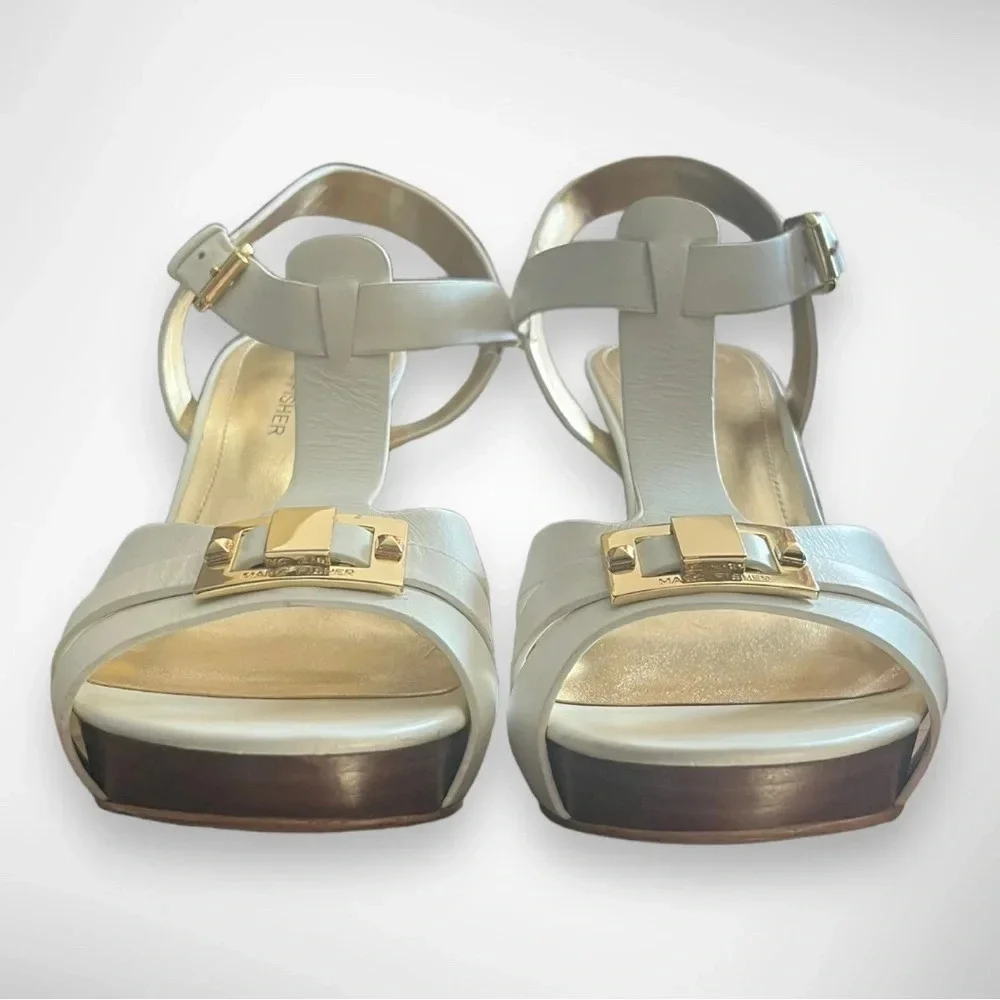 MARC FISHER Women's Varika 2 White Leather Platform Sandals With Heel  7.5 | New - Picture 6 of 8